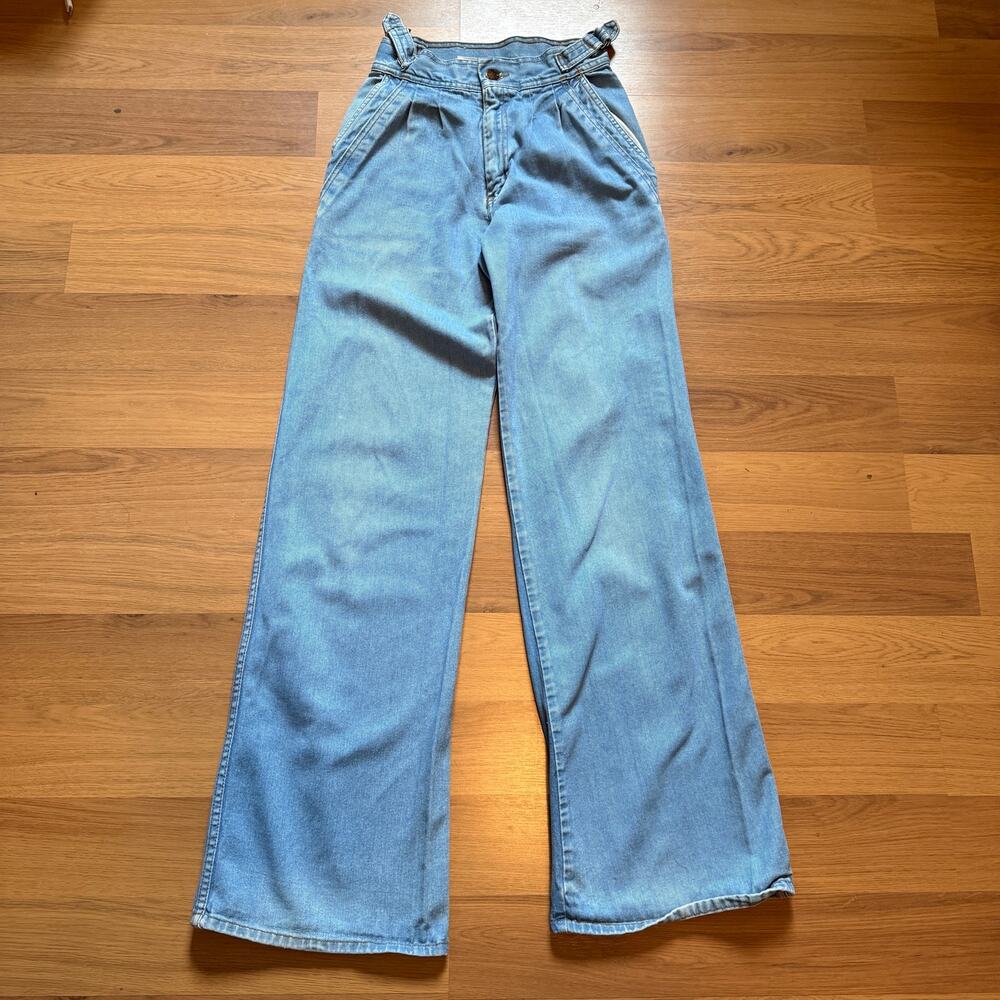 Women's Vintage 70's Charisma Barrel Wide Leg Denim Light Wash Blue Jeans Sz XS1